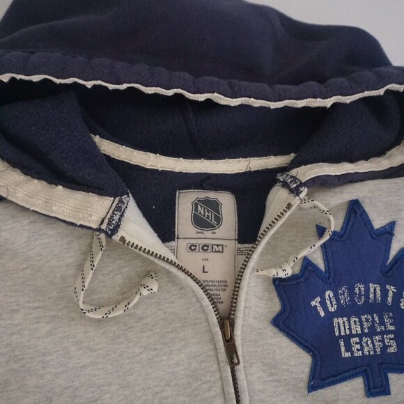 Toronto Maple Leafs Hockey CCM NHL Navy Cream Zip Up Hooded Sweatshirt Large - Picture 9 of 13